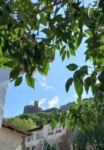 a view of a building with a hill in the background at Marbi Guest House in Gjirokastër