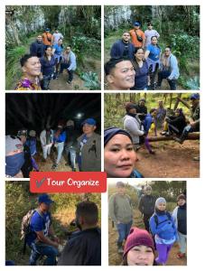 a collage of photos of people in the woods at Acai's Transient House in Sagada