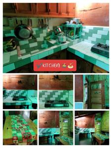 a collage of photos of a kitchen with a counter top at Acai's Transient House in Sagada