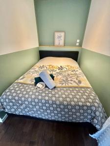 ein Bett mit zwei Kissen und einer Decke in einem Schlafzimmer in der Unterkunft Appartement cosy Centre ville in Moulins