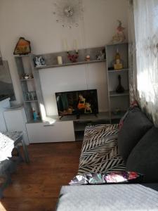 ein Wohnzimmer mit einem Sofa und einem TV in der Unterkunft Apartman Mila in Ostrovo