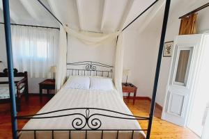 1 dormitorio con cama con dosel en una habitación en Villa Kochili. en Symi
