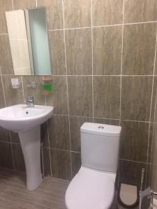 ein Bad mit einem WC und einem Waschbecken in der Unterkunft Ulpan Mini Hotel in Astana