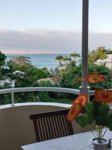 a view of the ocean from the balcony of a resort at Studio MESANGE TARTANE in La Trinité