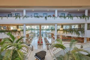 an empty lobby with palm trees in a building at Dreams Lanzarote Playa Dorada Resort & Spa in Playa Blanca