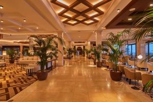 a hotel lobby with chairs and potted plants at Secrets Bahía Real Resort & Spa Adults only in Corralejo