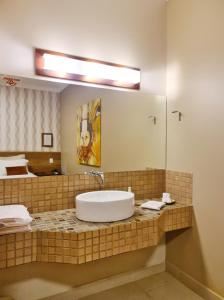 a bathroom with a sink and a mirror at Hotel Pousada Santa Rita in Ribeirão Preto