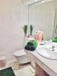 カンヌにあるApartment Borromeesのバスルーム(洗面台、トイレ、鏡付)