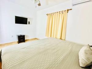 a bedroom with a large bed and a television at Cozy beach studio,5min walking to La IslaPlaza 11 - Mar11 - in Cancún