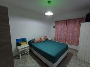 ein kleines Schlafzimmer mit einem Bett und einem Fenster in der Unterkunft Dpto Lu 2 in Villa Mercedes