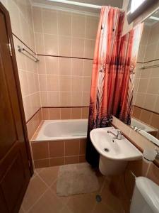y baño con lavabo y bañera. en 1-bedroom deluxe condo in Pamporovo, en Pamporovo
