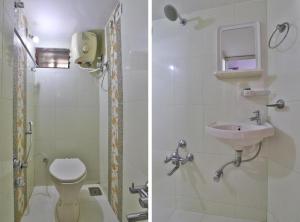 two pictures of a bathroom with a toilet and a sink at Hotel Maninagar Residency in Ahmedabad