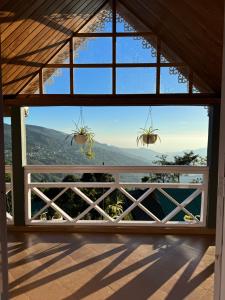 a view from the porch of a house with a window at Pine Forest Retreat in Kurseong +46 photos