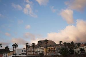 Blick auf einen Berg mit Palmen und Häusern in der Unterkunft Studio 10 / Tenerife in Chayofa
