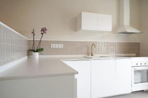a white kitchen with white cabinets and a sink at Studio 10 / Tenerife in Chayofa