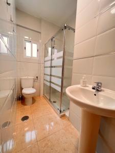 a bathroom with a shower and a toilet and a sink at Bohemio in Málaga