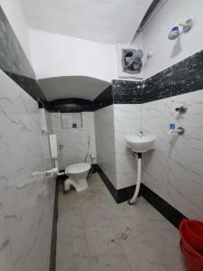 a bathroom with a toilet and a sink at Krishna Homestay in Faizābād