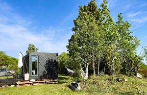 une petite maison dans un champ avec un arbre dans l'établissement Tiny summerhouse in Matsalu, 