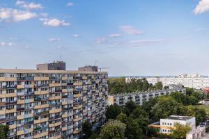 a view of a city with tall buildings at Apartament 2 pokoje w Gdańsku Przymorze in Gdańsk