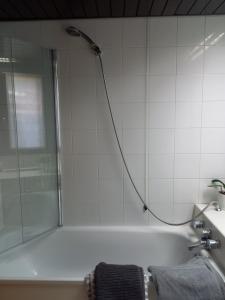 La salle de bains est pourvue d'une douche et d'une baignoire. dans l'établissement Confortevole bilocale a Basiglio - Milano 3, à Basiglio