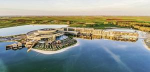 an aerial view of a resort on the water at Apartment-76 in Wallern im Burgenland
