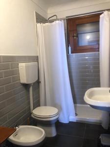 uma casa de banho com um WC, um lavatório e um chuveiro em Villa su Capo Bianco em Ponza