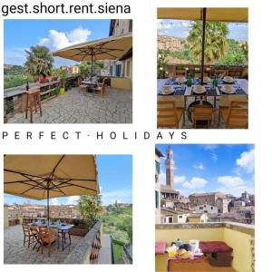 a collage of four pictures of tables and an umbrella at Gest Short Rent Siena 2 in Siena