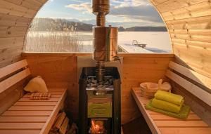 a stove in a boat with a window at 2 Bedroom Cozy Home In Wustrow in Wustrow