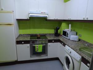 een keuken met een fornuis en een wasmachine bij Piso Eugenio Fadrique Vigo in Vigo
