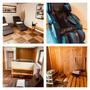 a collage of three pictures of a room at Stylisches modernes Apartment, Sauna und Wellness Top Lage in Lübbecke