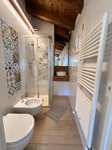 La salle de bains est pourvue d'un lavabo et d'une douche. dans l'établissement B&B Convivium, à Stazzema