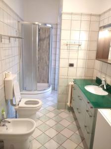 a bathroom with a shower and a toilet and a sink at Sant'Anna in Saluzzo