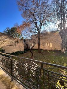 een ijzeren hek voor een stenen muur bij Le studio des carmes in Nîmes