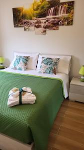 a bedroom with a bed with a green comforter at Di Gioia Home B&B in Cosenza
