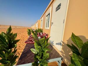 a row of buildings on the beach with plants at مخيم شداد Eco Shdad in Al Ghaylānah