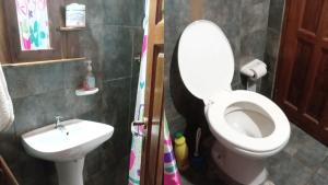 La salle de bains est pourvue de toilettes et d'un lavabo. dans l'établissement Escapada Natural Bungalows El Pindó, à General Alberdi