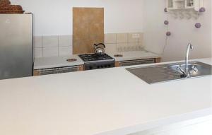 una cucina con piano di lavoro bianco e lavandino di 4 Bedroom Lovely Home In Rybical a Ryn