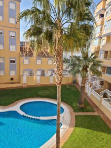 un apartamento con piscina y palmeras en Arenas doradas en Arenales del Sol