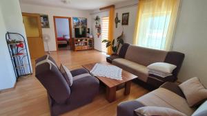 - un salon avec un canapé et une table dans l'établissement Apartmani Šćit, 