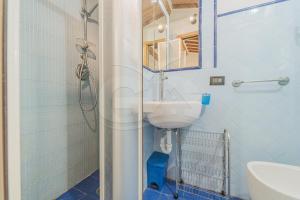 ein Bad mit einer Dusche, einem Waschbecken und einem WC in der Unterkunft Il Comandante - Goelba in Porto Azzurro