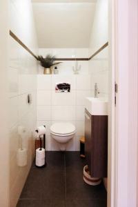 biała łazienka z toaletą i umywalką w obiekcie Tienne d'Anvers w Antwerpii
