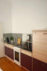 a kitchen with a stove and a microwave at Beautiful Apartments Near Hauptbahnhof in Vienna