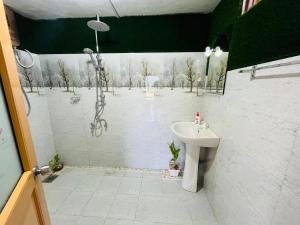 bagno con doccia e lavandino di Black Bridge View Cottage a Ella