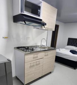 Kuchyň nebo kuchyňský kout v ubytování Aparta Hotel la 80 Estadio