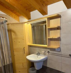 ein Bad mit einem Waschbecken und einem Spiegel in der Unterkunft Chalet delle Dolomiti in Pieve di Cadore