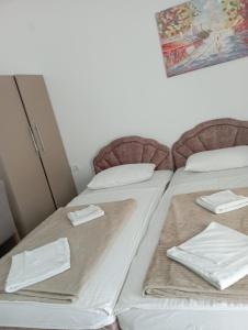 two beds sitting next to each other in a room at Apartmani Marija in Vrdnik
