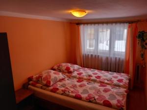a small bedroom with a bed and a window at Apartamenty pod Rykowiskiem in Korbielów