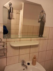 a bathroom with a sink and a mirror at Apartamenty pod Rykowiskiem in Korbielów