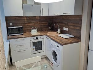 a kitchen with a washing machine and a sink at Madise Avenue apartment in Narva