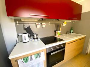 a small kitchen with a sink and a stove at La Terrazza Bella Sicula in Furci Siculo